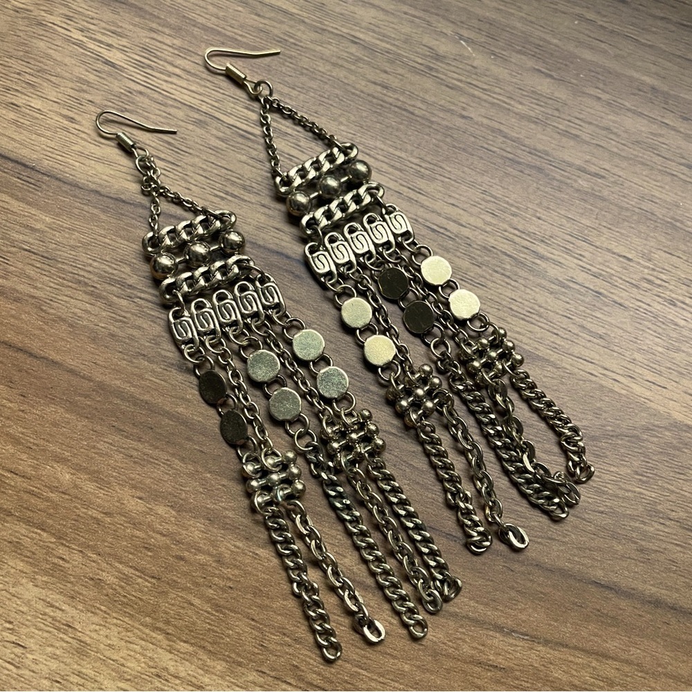Gold Statement Dangle Earrings - image 1